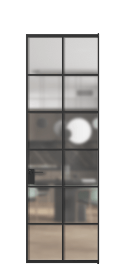 Алюминиевая дверь АЛПЛ040.05 Алюминий Черный Сатинированное стекло "Мателюкс Кристал Вижн", калёное, матовое, каленое 6 мм Цена 130930  | Volhovec