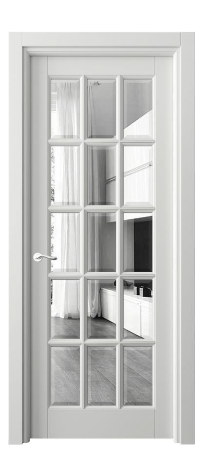 Межкомнатная дверь Лигнум 0708 Матовый светло-серый Двустороннее зеркало с фацетом, триплекс Цена 122299 ₽ | Volhovec