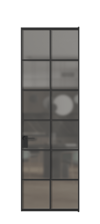 Алюминиевая дверь АЛПЛ040.05 Алюминий Черный Сатинированное серое стекло, триплекс Цена 124530  | Volhovec