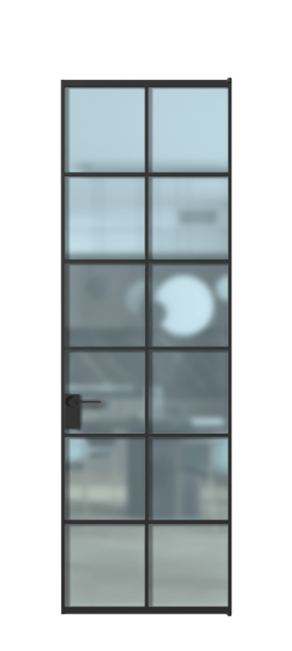 Алюминиевая дверь АЛПЛ040.05 Алюминий Черный Сатинированное голубое стекло, триплекс Цена 124530  | Volhovec