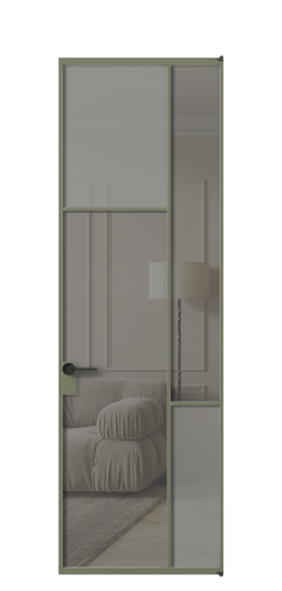 Дверь межкомнатная АЛПЛ041.10 АОТ Серый сатин матовое + Серый прозрачное. Цвет Алюминий оливковый тёмный. Материал Алюминий в эмали. Коллекция Мозаик. Картинка.