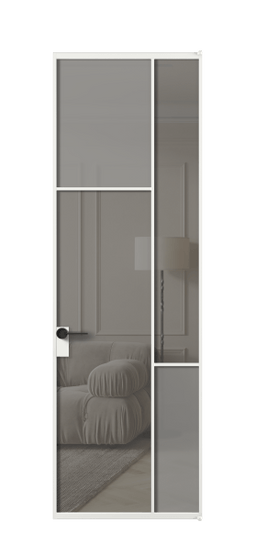 Дверь межкомнатная АЛПЛ041.10 АБЛ Серый сатин матовое + Серый прозрачное. Цвет Алюминий белоснежный. Материал Алюминий в эмали. Коллекция Мозаик. Картинка.