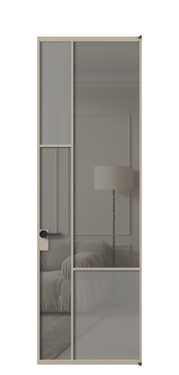 Дверь межкомнатная АЛПЛ041.13 АБСКСерый сатин матовое + Серый прозрачное. Цвет Алюминий бисквитный. Материал Алюминий в эмали. Коллекция Мозаик. Картинка.