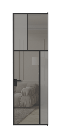 Дверь межкомнатная АЛПЛ041.23 ЧРН Серый сатин матовое + Серый прозрачное. Цвет Алюминий Черный. Материал Алюминий. Коллекция Мозаик. Картинка.