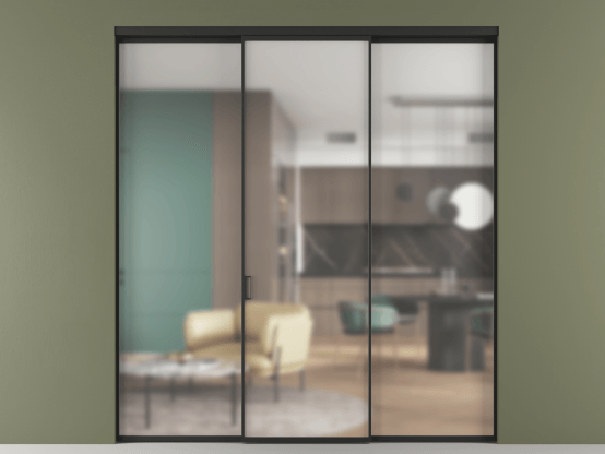 Алюминевая перегородка vn2_01 Matelux Crystalvision ЧЕР. Цвет Алюминий Черный. Материал Алюминий. Коллекция Перегородка Формато внутри проёма 3 створки. Картинка.